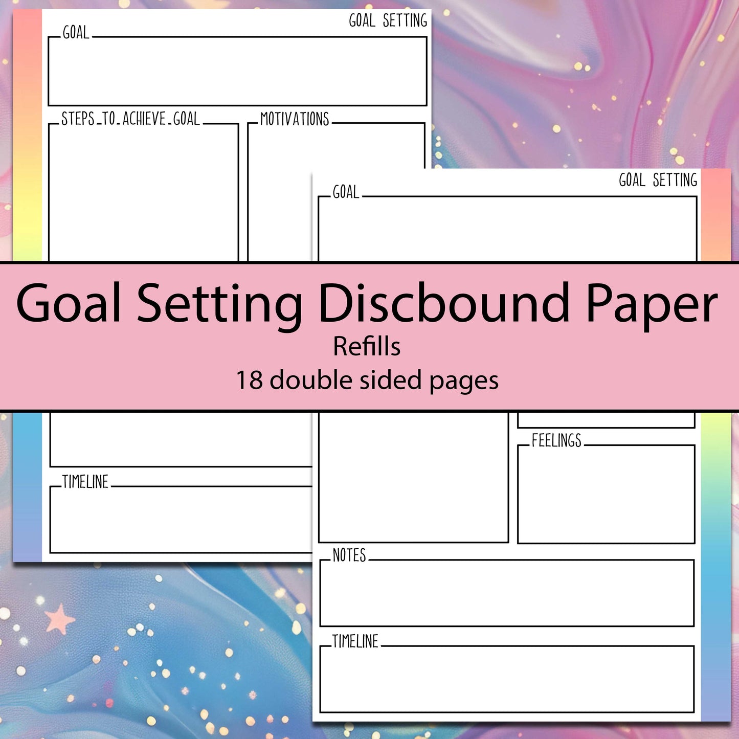 Rainbow Goal Setting Weekly Discbound Refill Sheets - Multiple Sizes