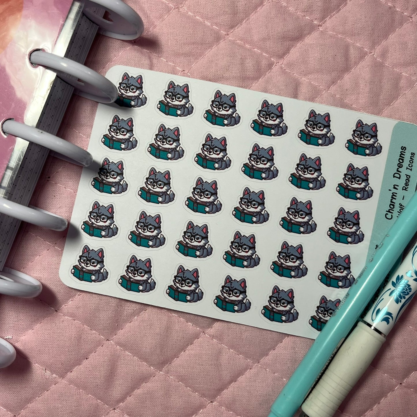 Wolf with Glasses Read Icon Planner Stickers
