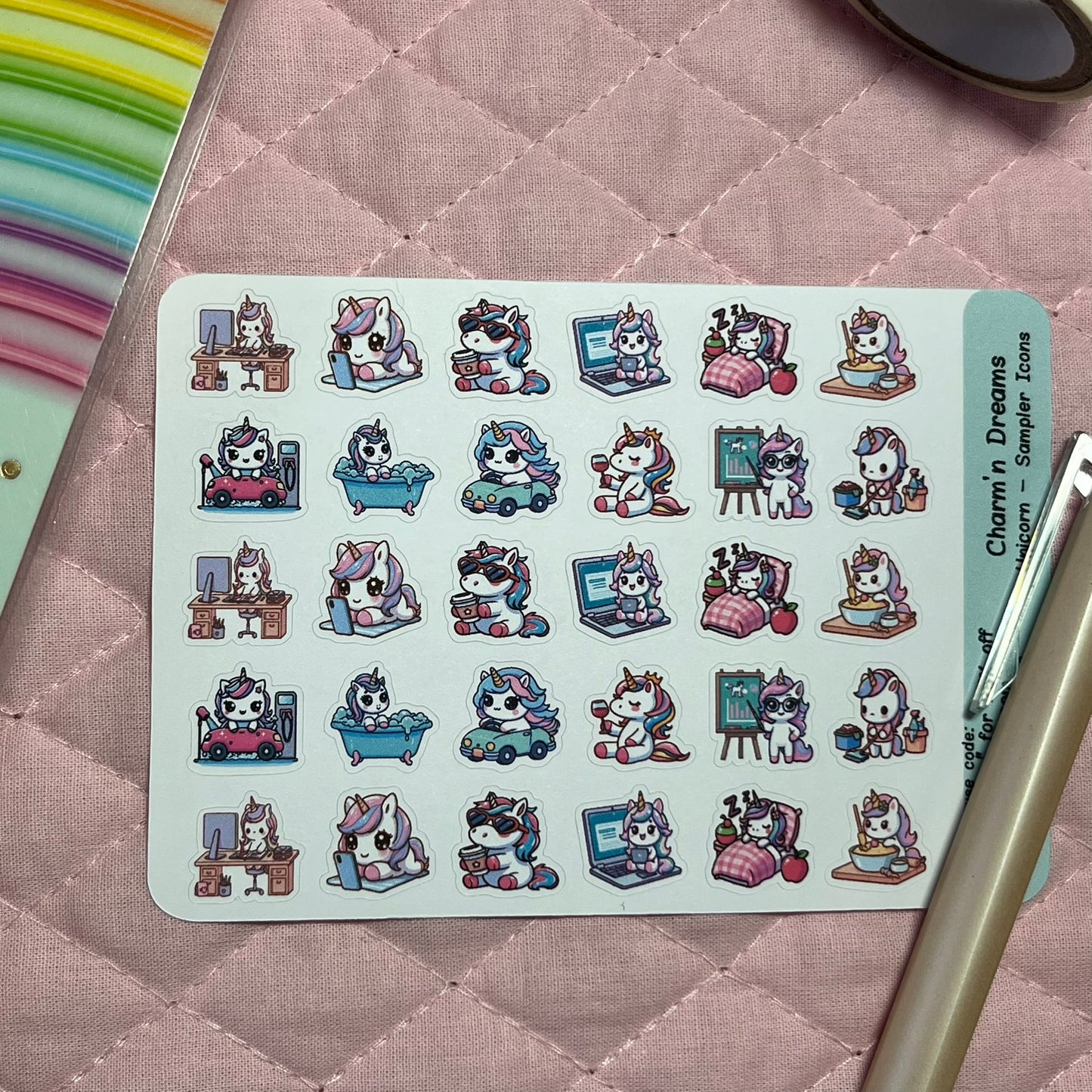 Rainbow Unicorn Sampler Planner Stickers