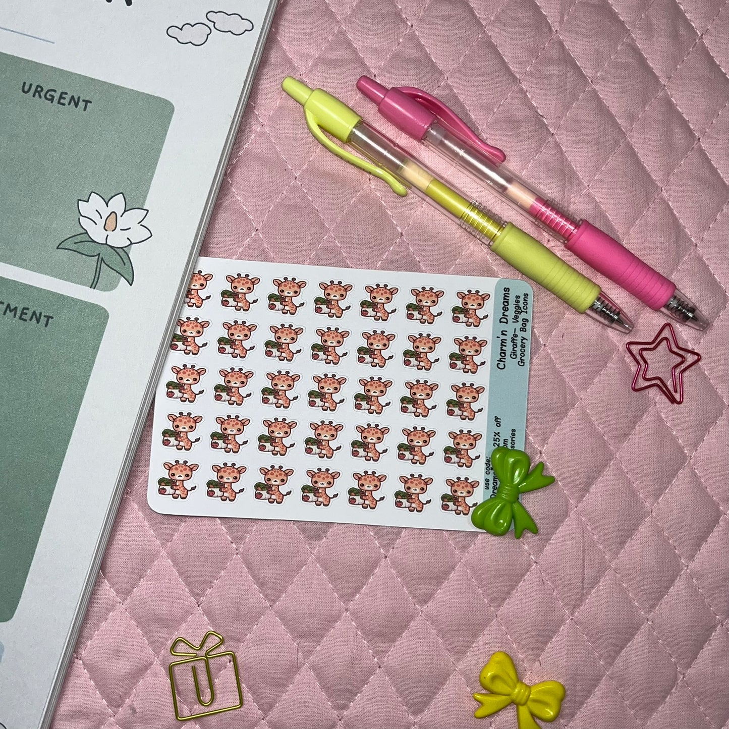 Giraffe Veggies Grocery Bag Icon Planner Stickers