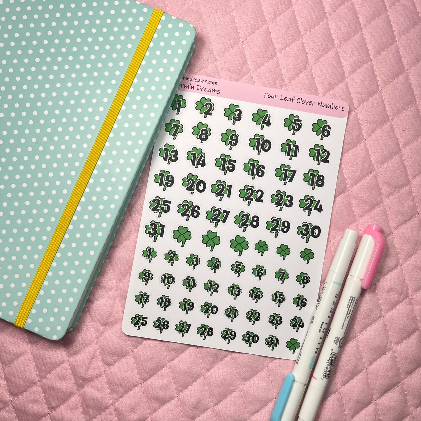 Four Leaf Clover Numbers Redating Planner Stickers