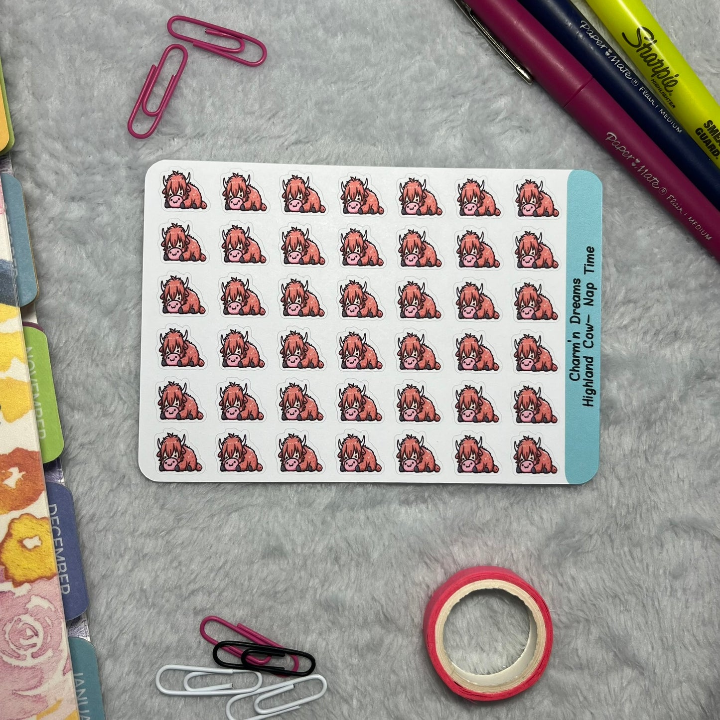 Highland Cow Nap Time Icon Planner Stickers