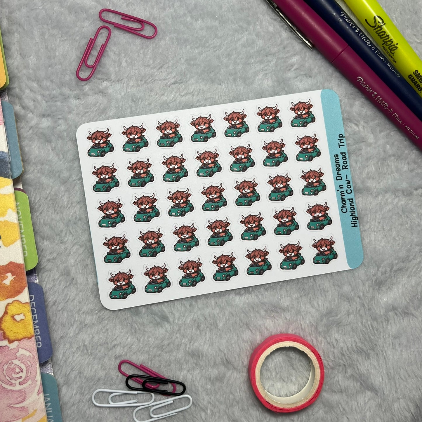 Highland Cow Road Trip Icon Planner Stickers