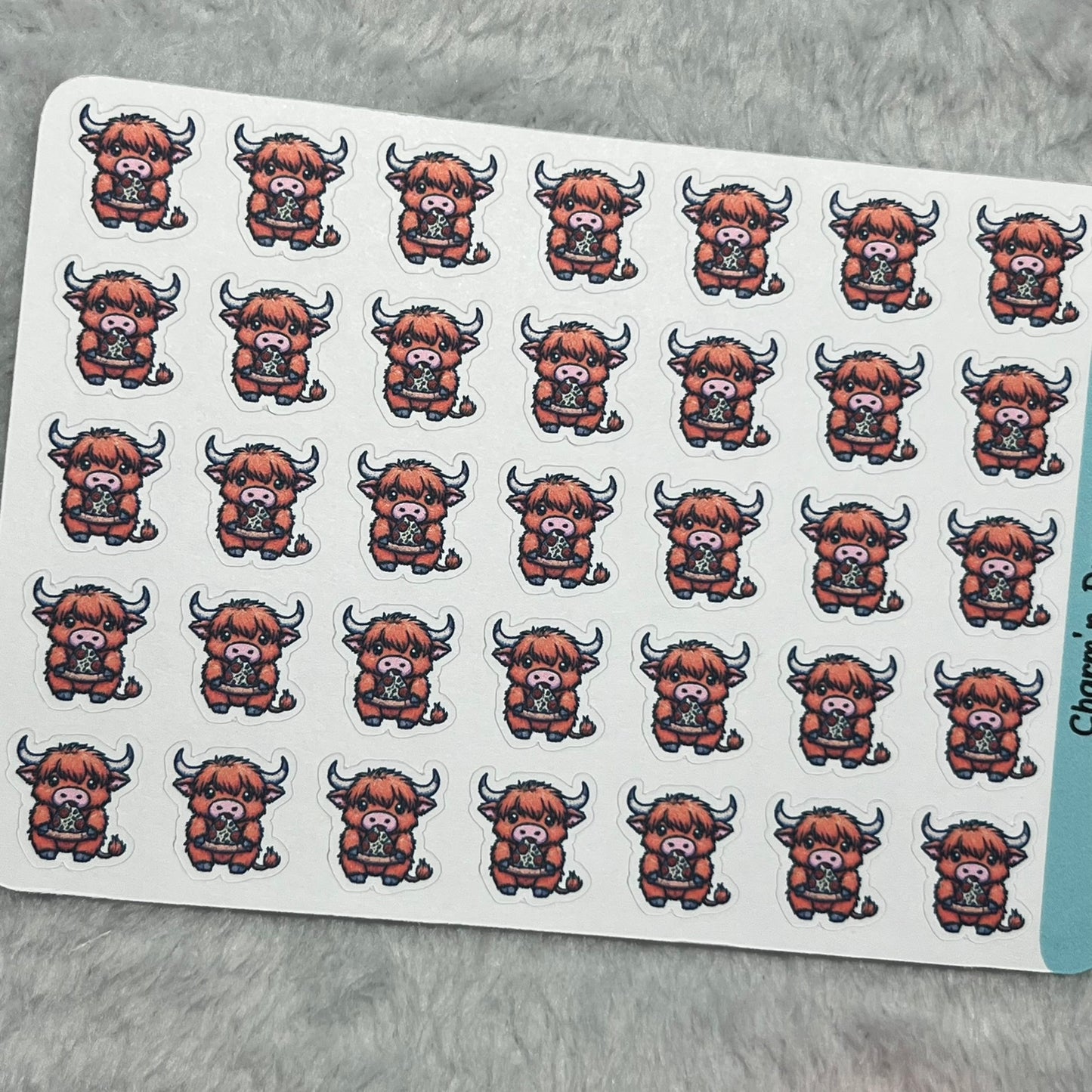 Highland Cow Pizza Icon Planner Stickers