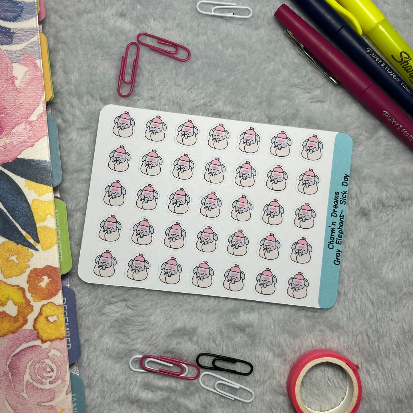 Elephant Sick Day Icon Planner Stickers
