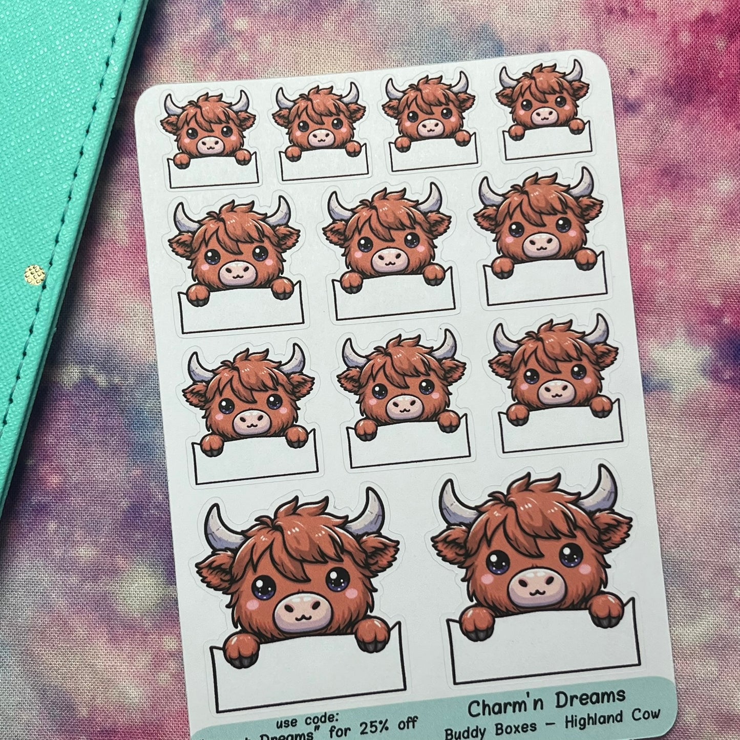 Highland Cow Buddy Boxes Planner Stickers