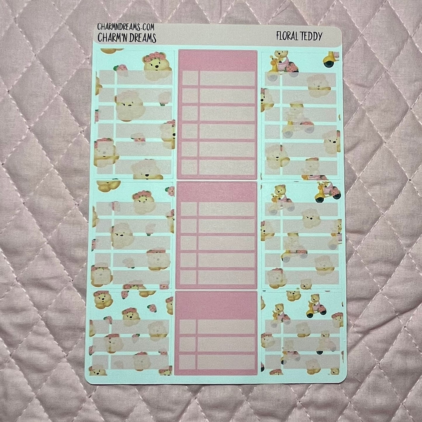 Floral Teddy Planner Sticker Kit