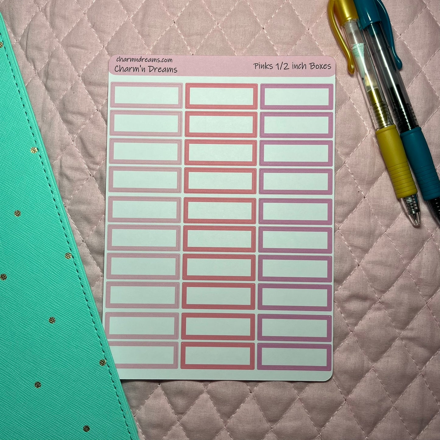 Pinks and Reds 1/2 inch Boxes Planner Stickers