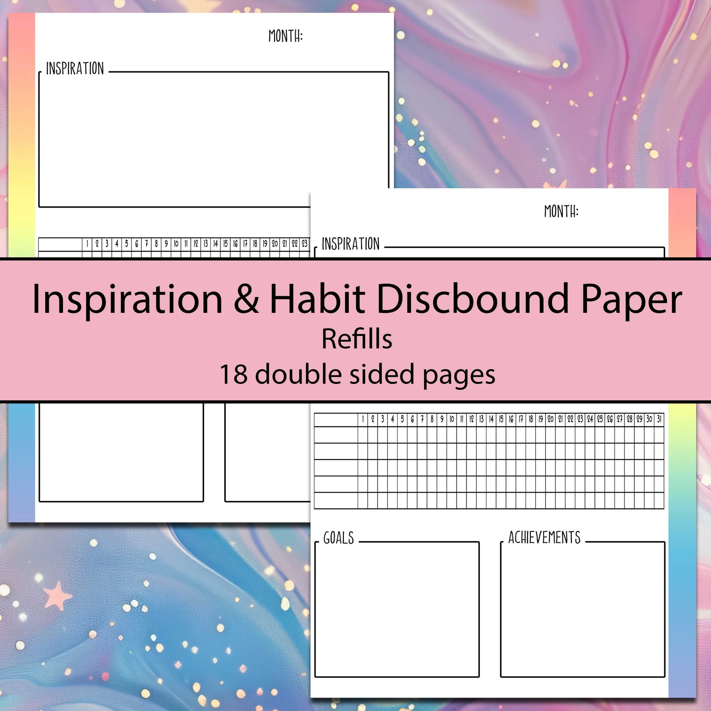 Rainbow Inspiration Tracker Discbound Refill Sheets - Multiple Sizes