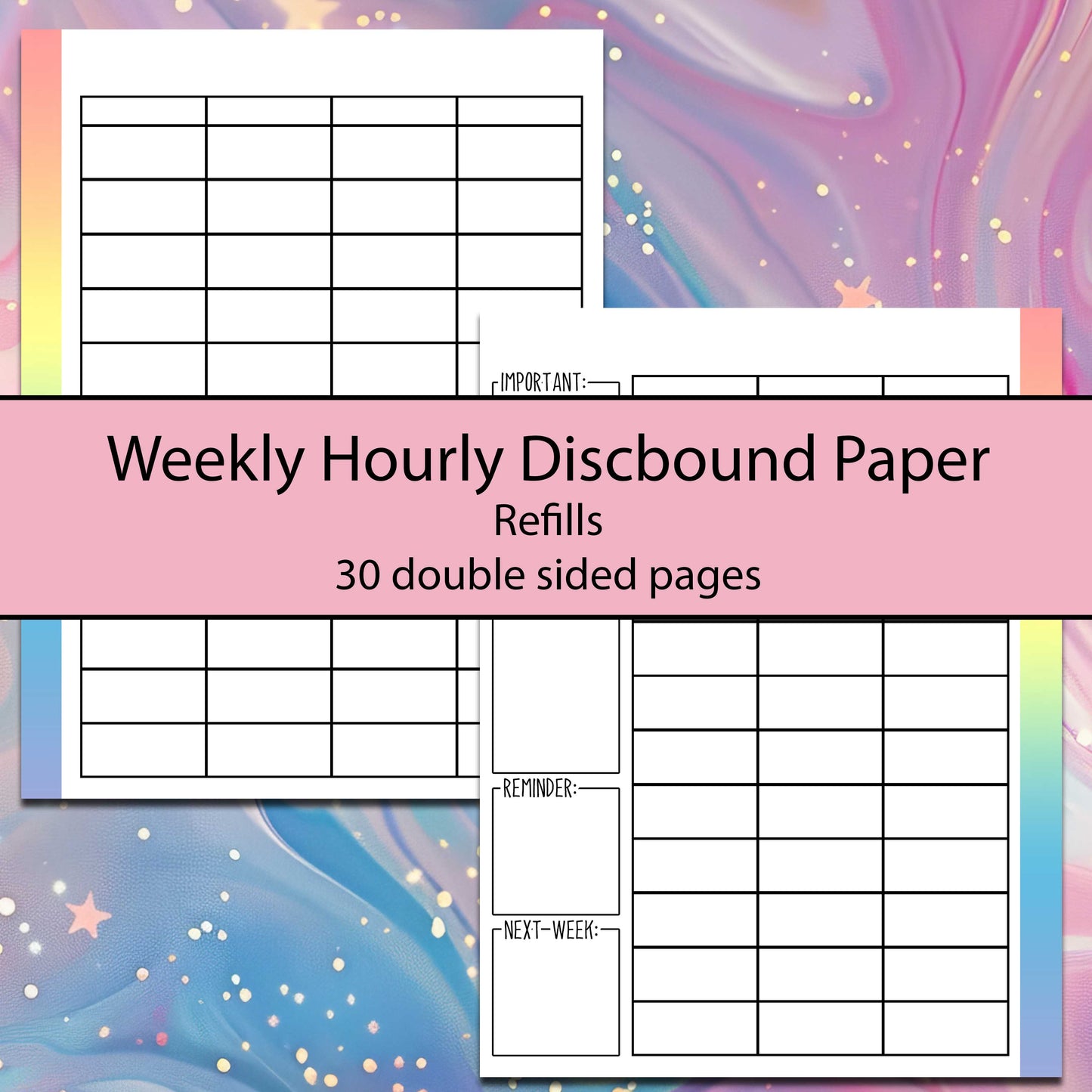 Rainbow Hourly Weekly Discbound Refill Sheets - Multiple Sizes