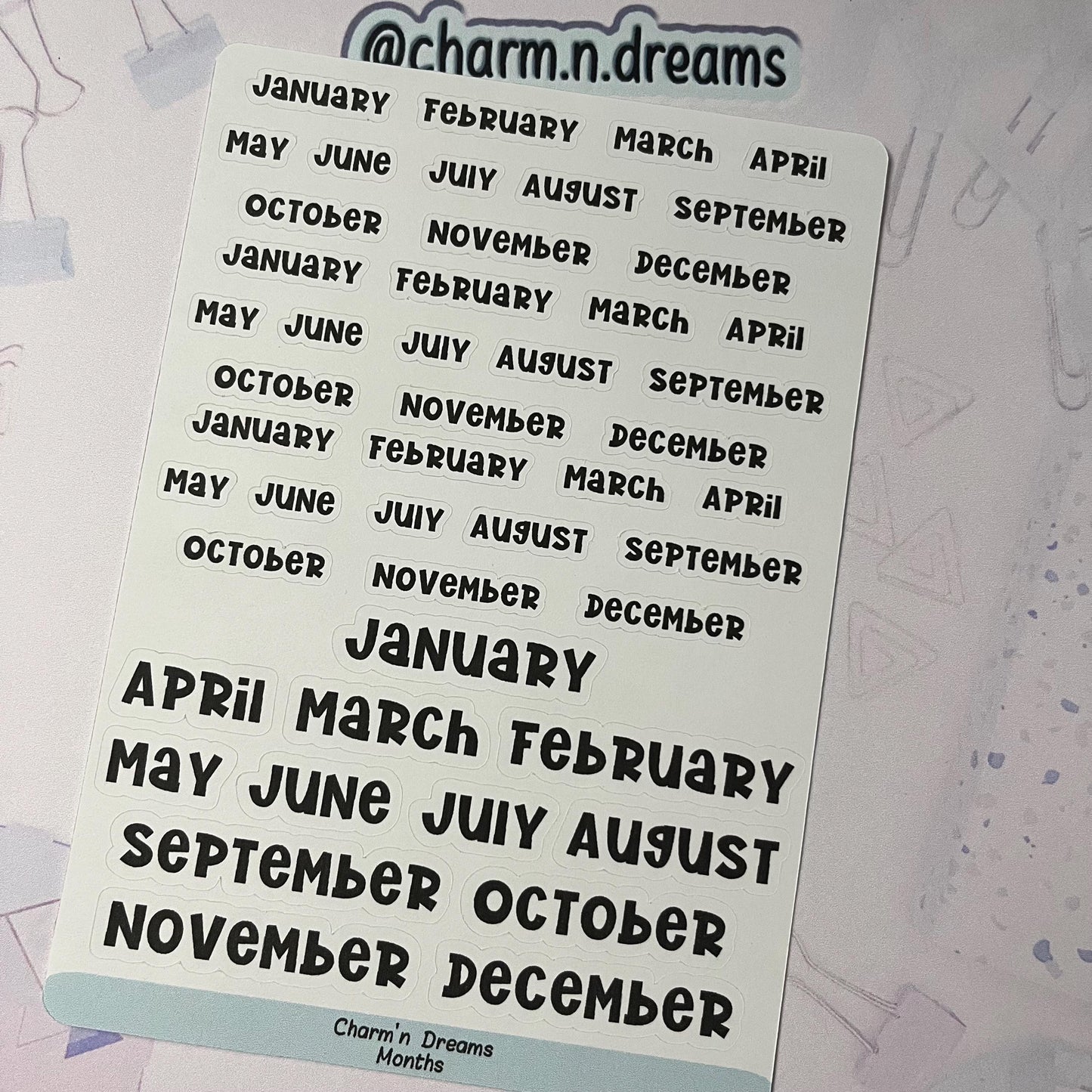 Months Planner Stickers- Redating Black and White Planner Stickers - Charm'n Dreams