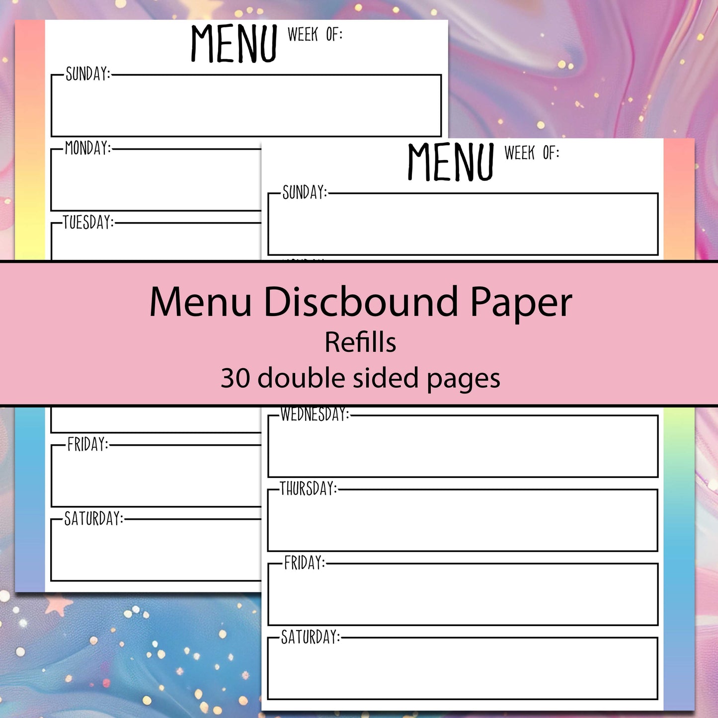 Rainbow Menu Discbound Refill Sheets - Multiple Sizes