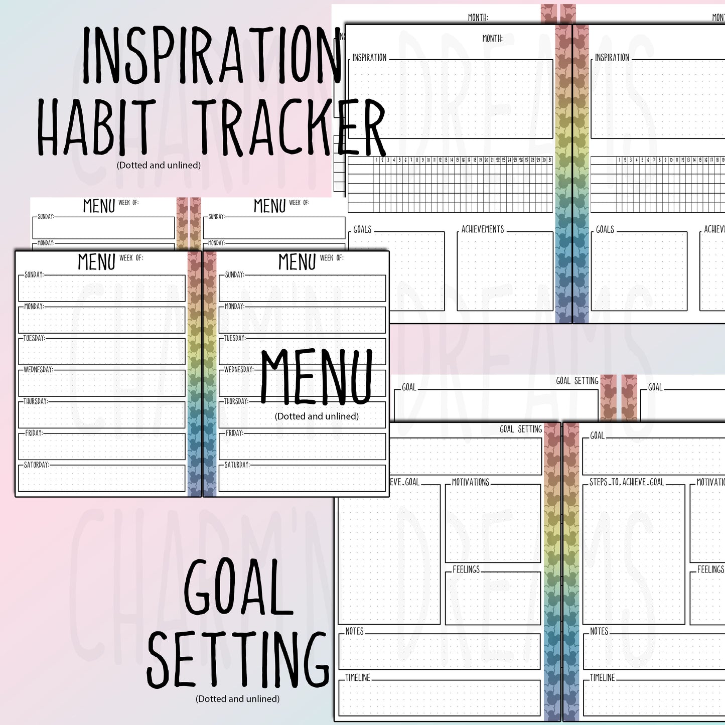 Mouse Soift Rainbow Printable Planner Pages- 7.25 x 9" - Digital Download