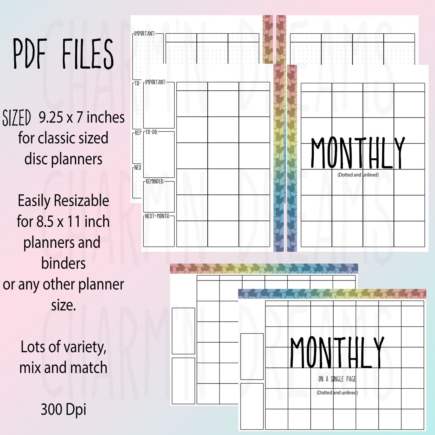 Mouse Soift Rainbow Printable Planner Pages- 7.25 x 9" - Digital Download