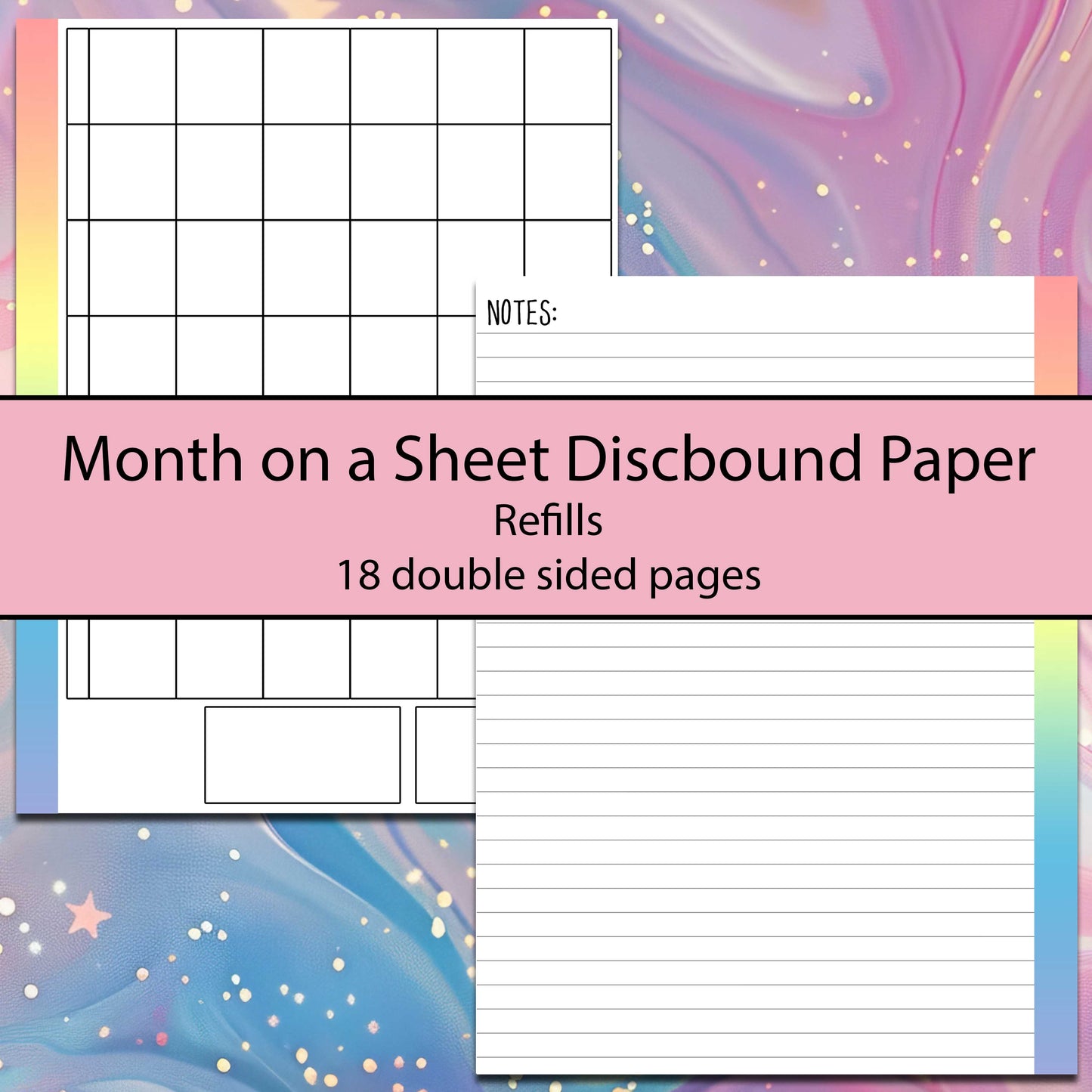 Rainbow Left Month on a Sheet Discbound Refill Sheets - Multiple Sizes