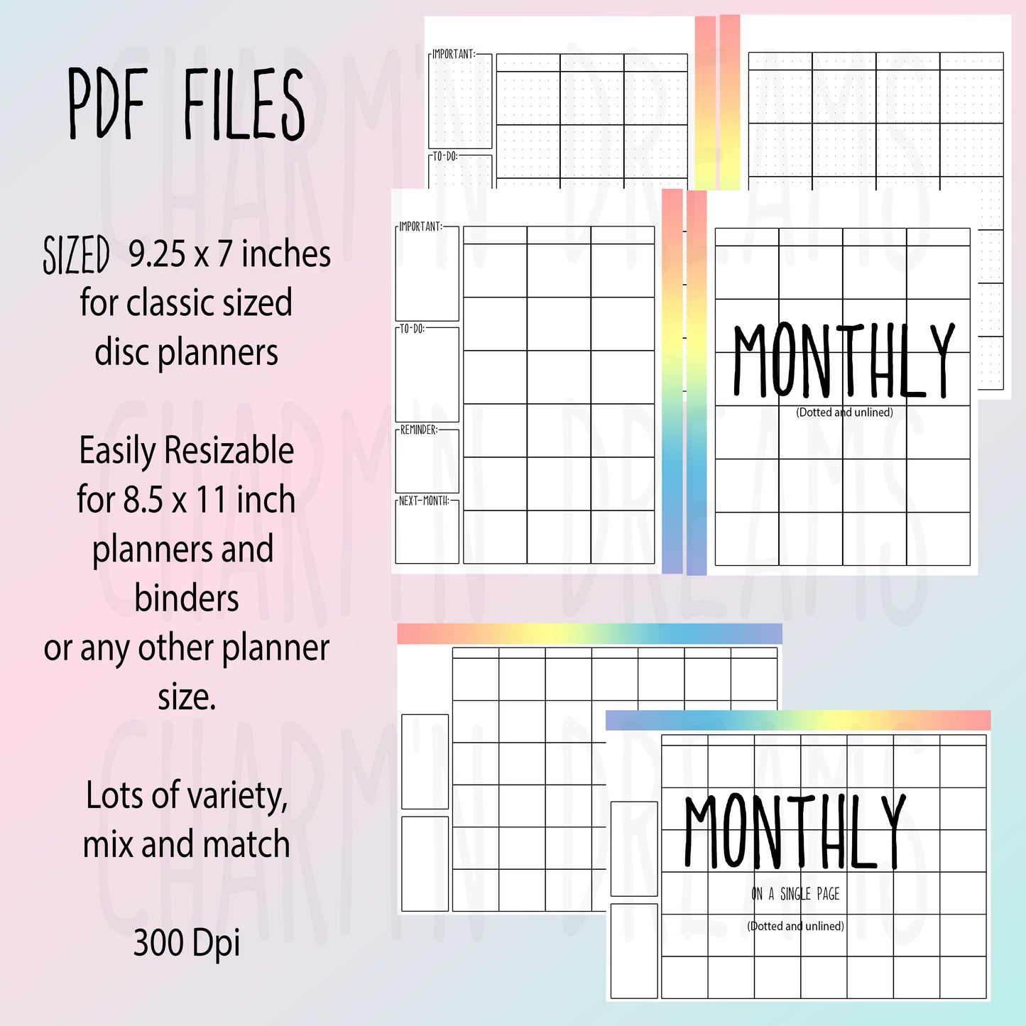 Rainbow Printable Planner Pages- 7.25 x 9" - Digital Download