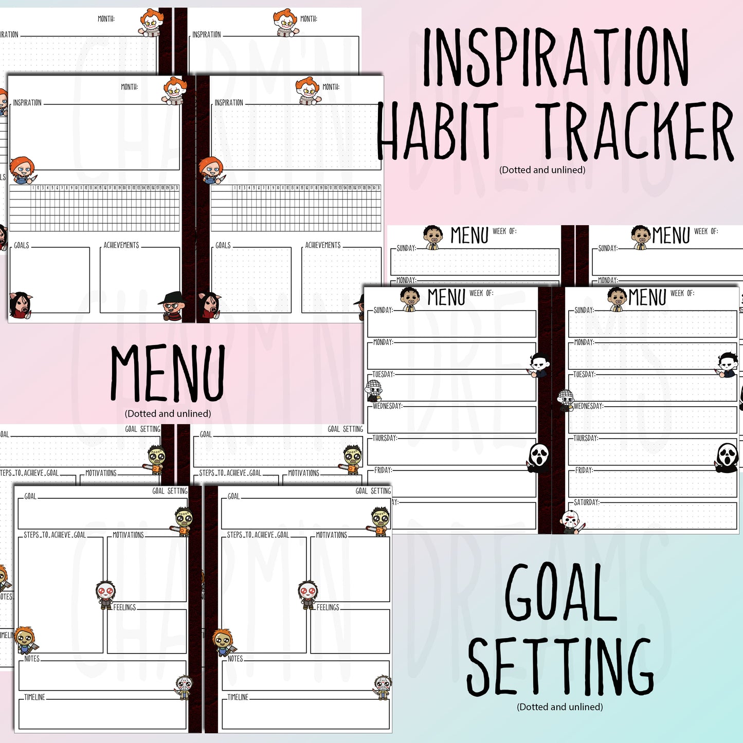 Spooky Chibi Printable Planner Pages- 7.25 x 9" - Digital Download