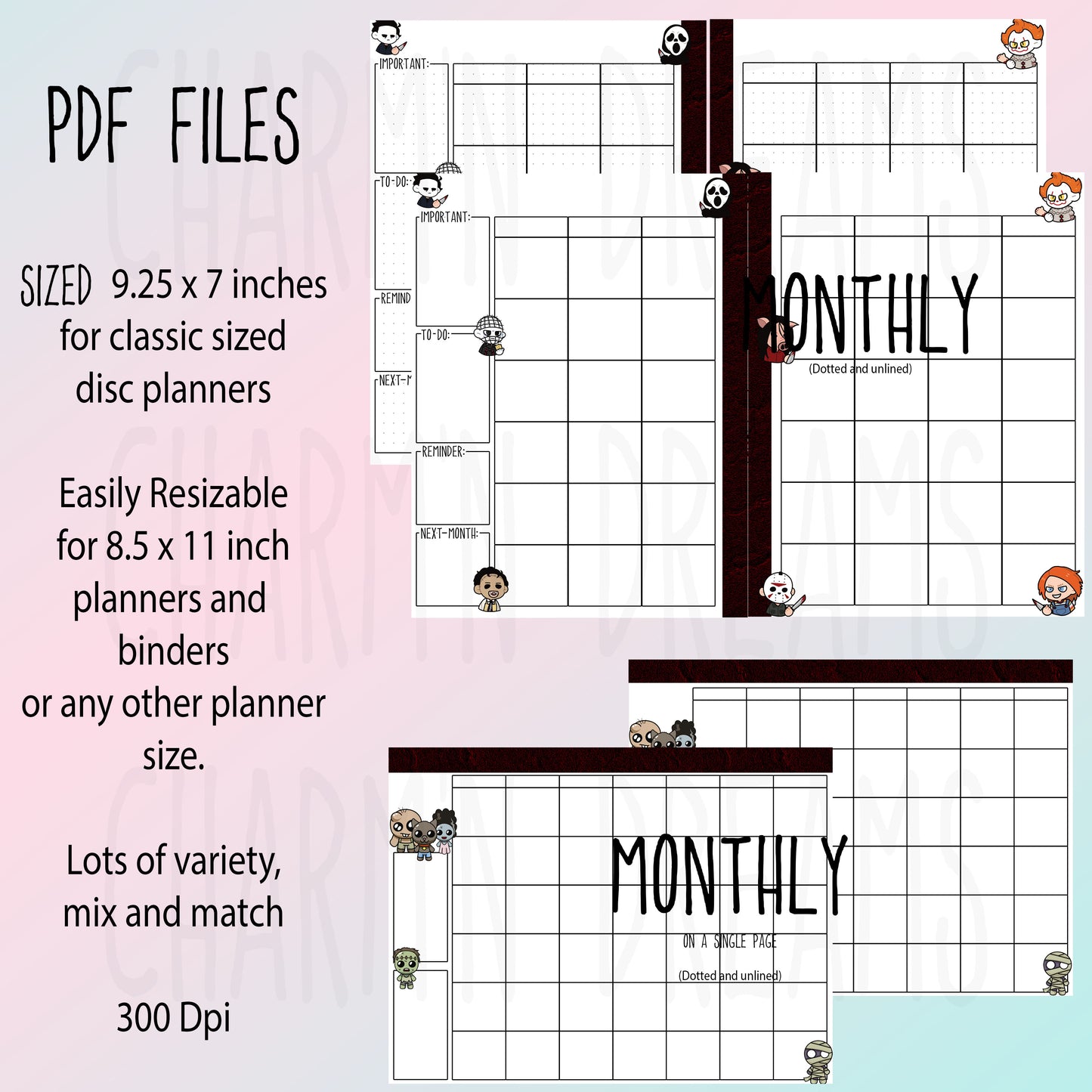 Spooky Chibi Printable Planner Pages- 7.25 x 9" - Digital Download