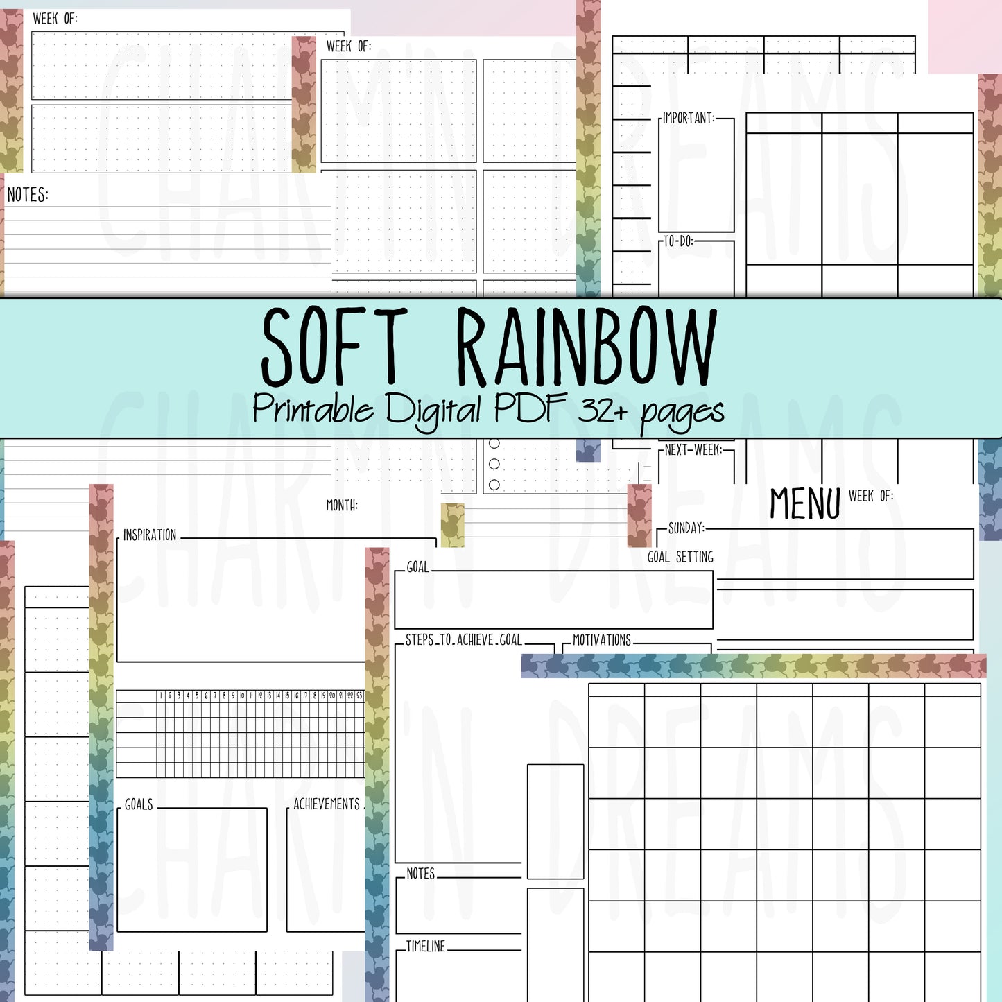 Mouse Soift Rainbow Printable Planner Pages- 7.25 x 9" - Digital Download