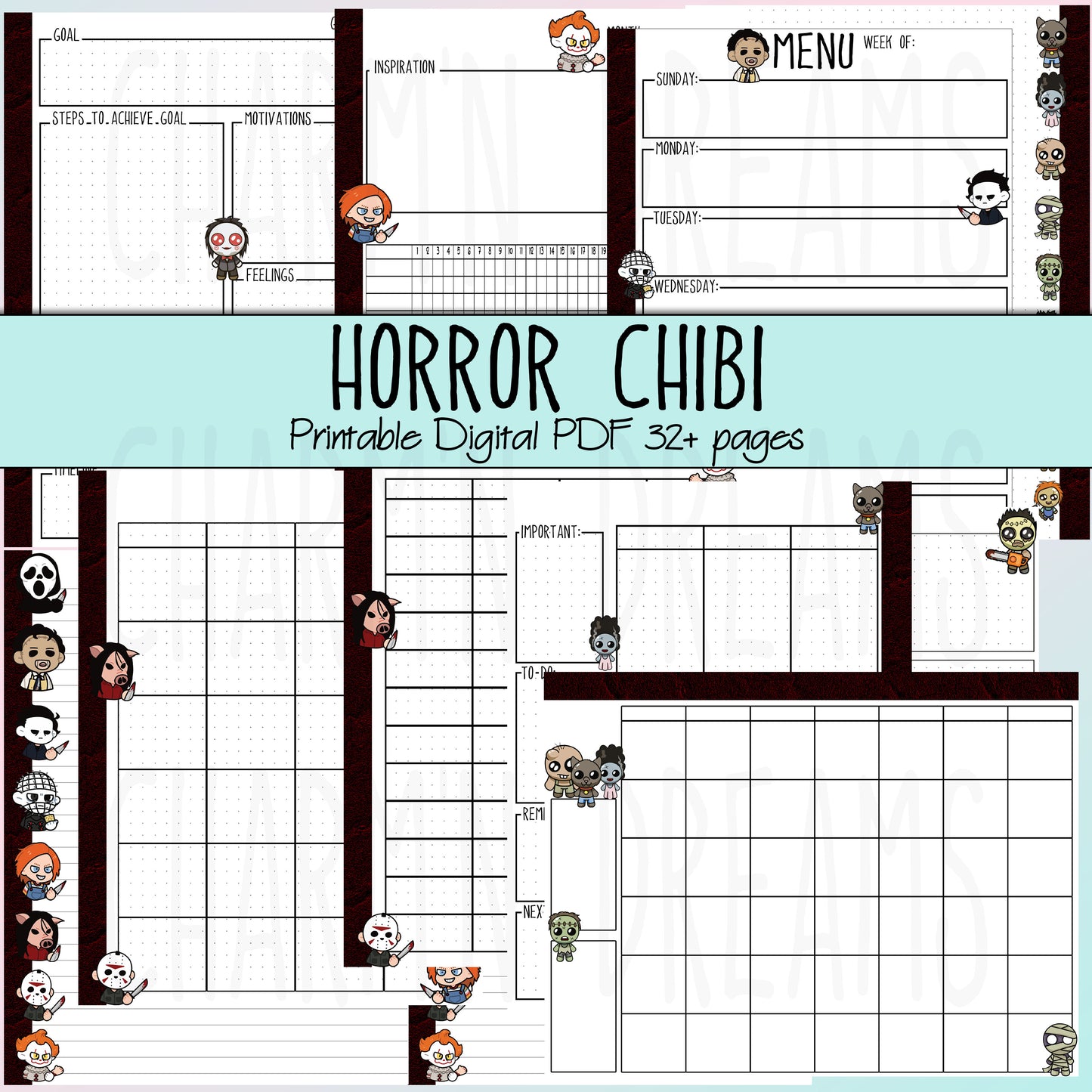 Spooky Chibi Printable Planner Pages- 7.25 x 9" - Digital Download