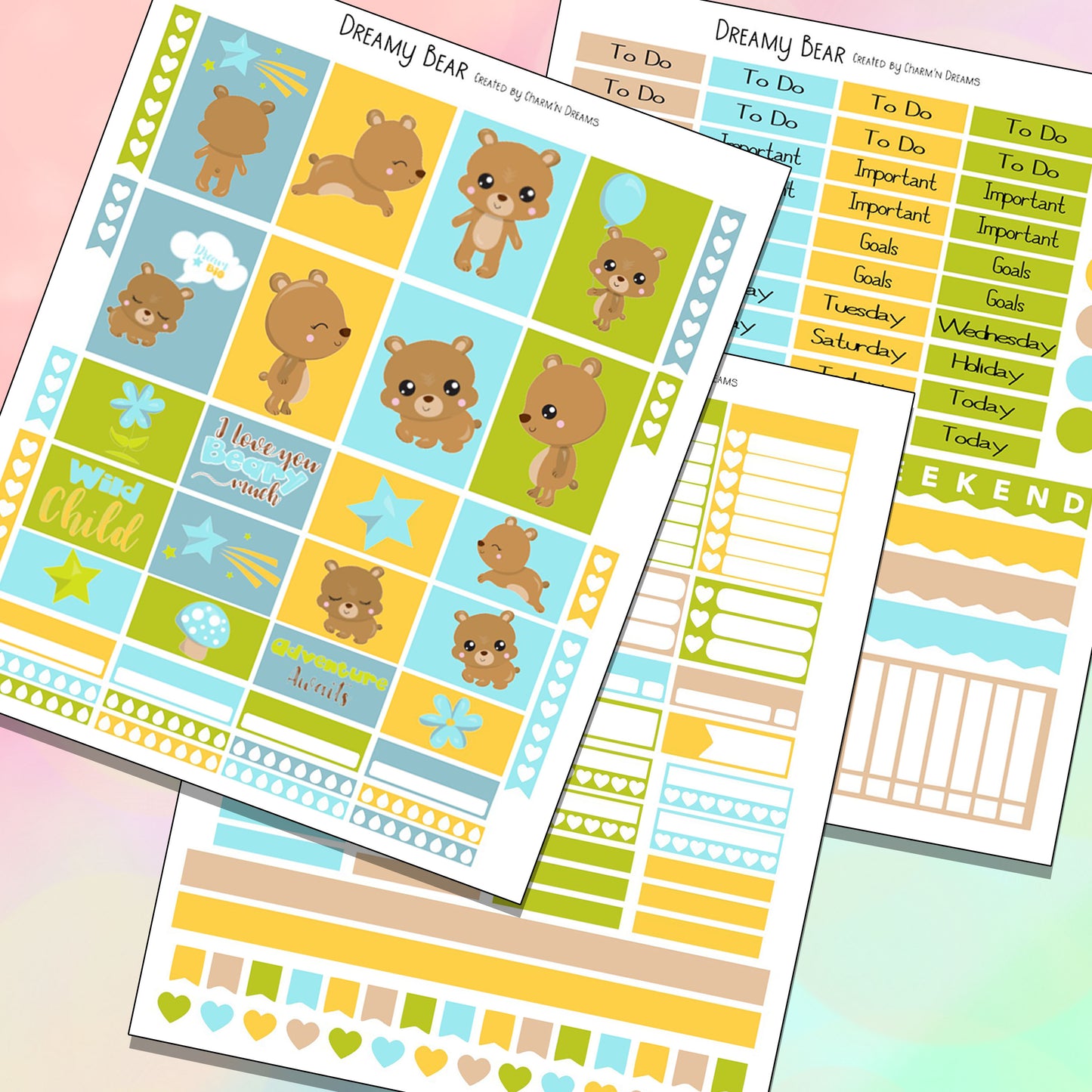 Dreamy Bear Planner Sticker Kit - Digital Download