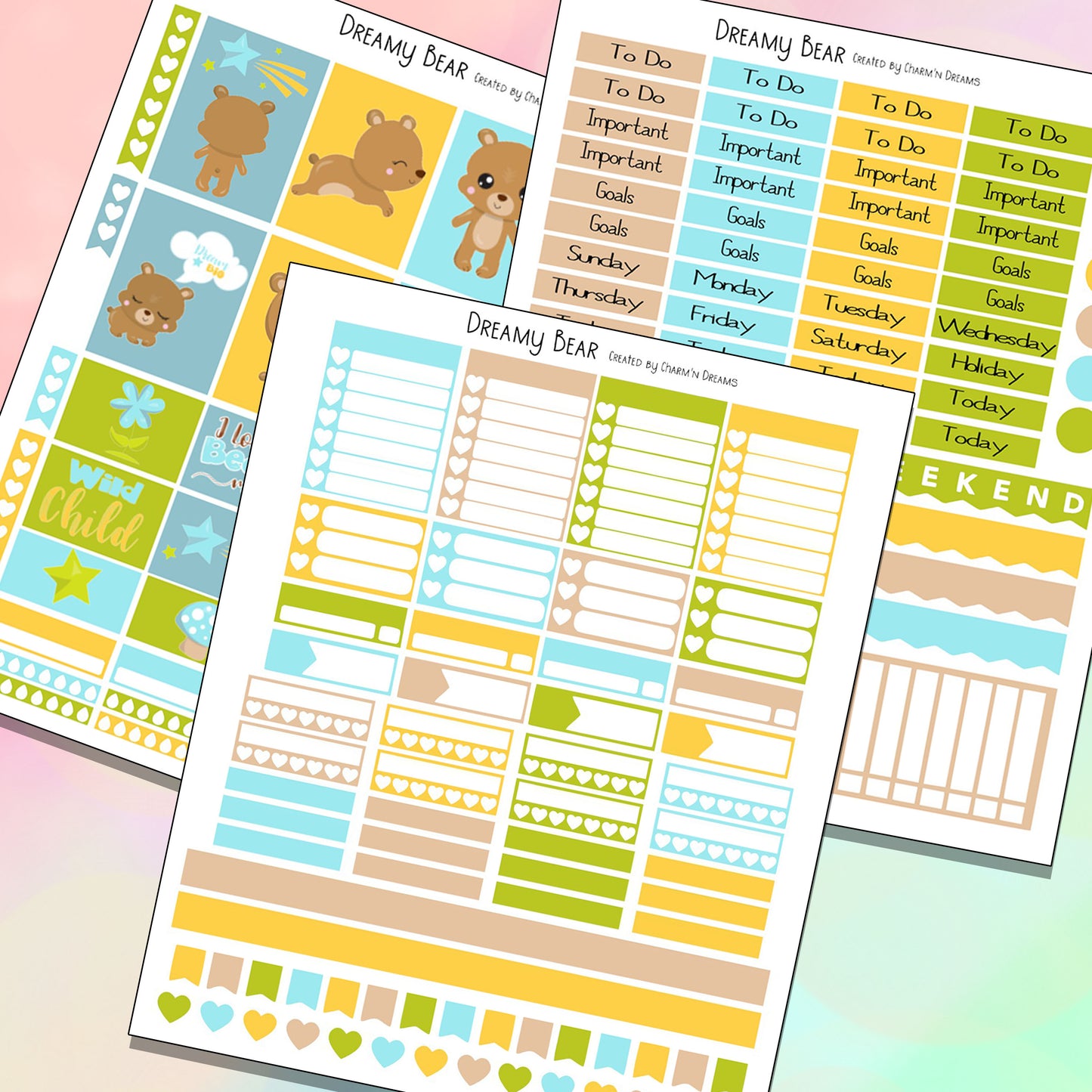 Dreamy Bear Planner Sticker Kit - Digital Download