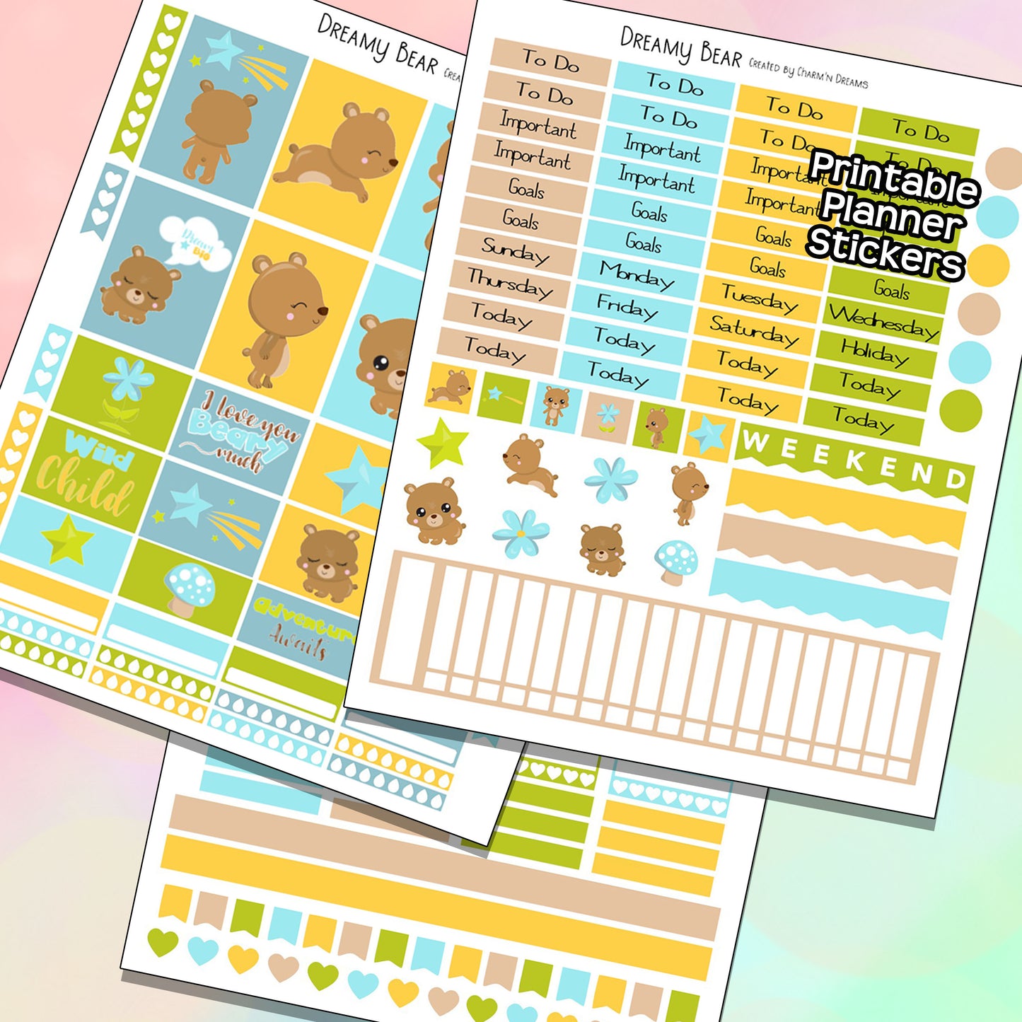 Dreamy Bear Planner Sticker Kit - Digital Download