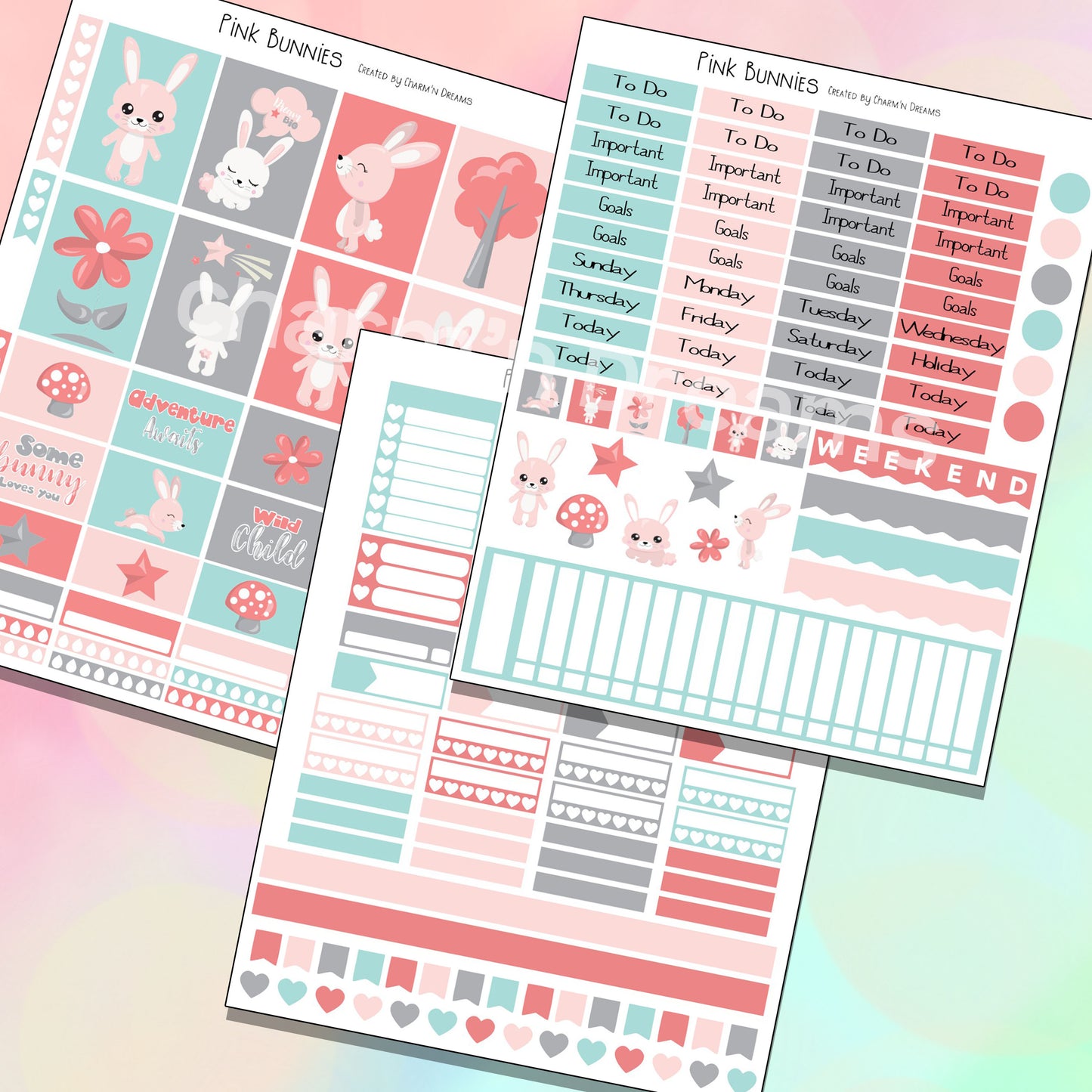 Pink Bunnies Planner Sticker Kit - Digital Download