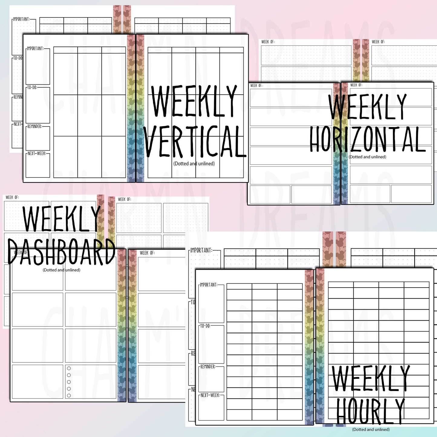 Mouse Soift Rainbow Printable Planner Pages- 7.25 x 9" - Digital Download