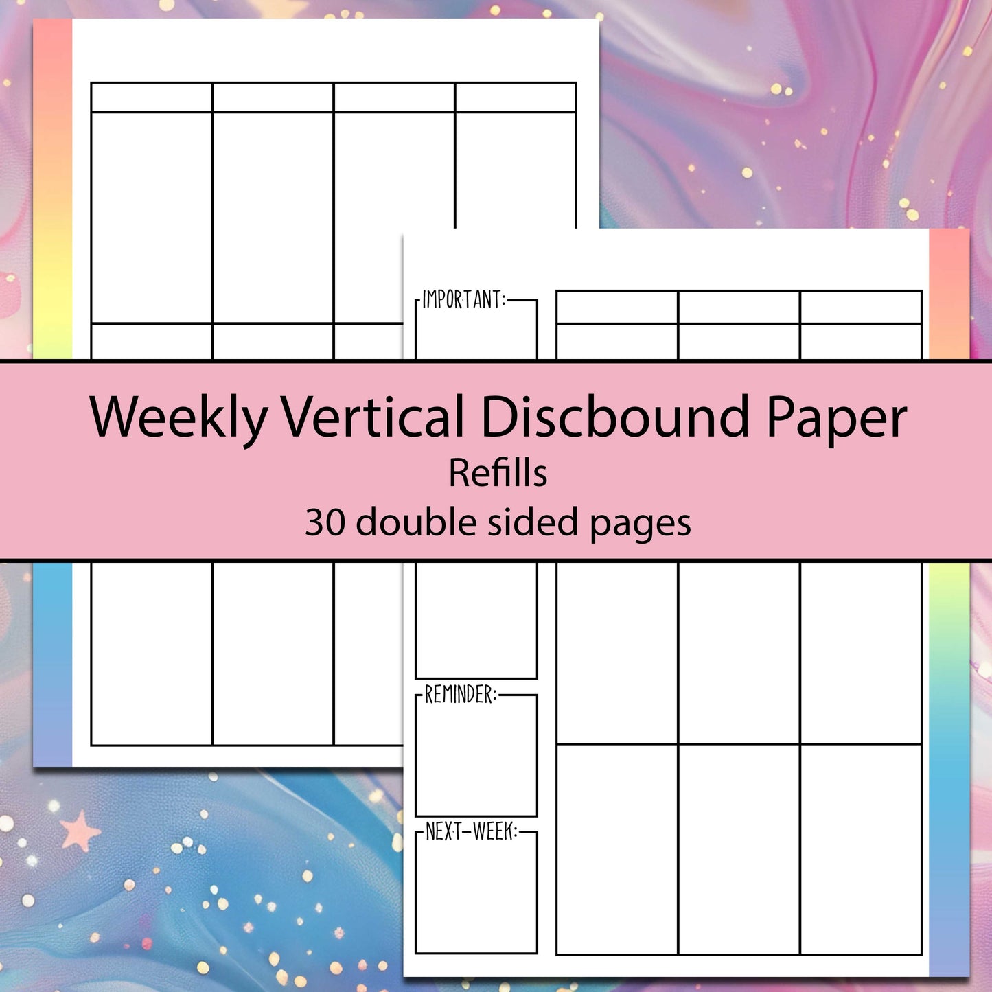 Rainbow Vertical Weekly Discbound Refill Sheets - Multiple Sizes