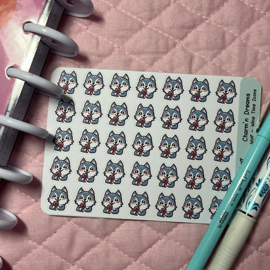 Wolf Wine Time Icon Planner Stickers