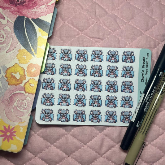 Koala Binge Watch Icon Planner Stickers