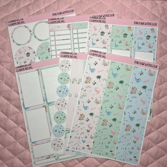 Dino Rawr Watercolor Planner Sticker Kit