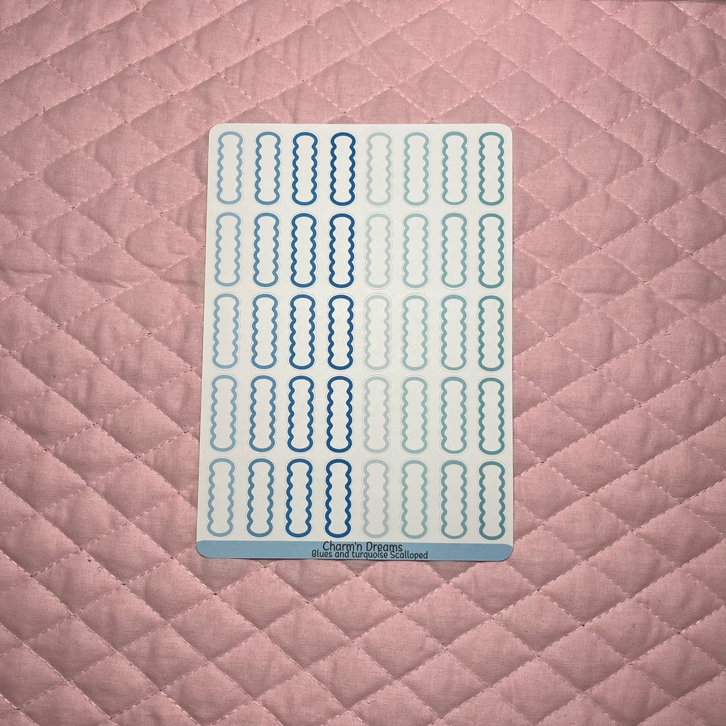 Blues and Turquoise Mini Scalloped Boxes Planner Stickers