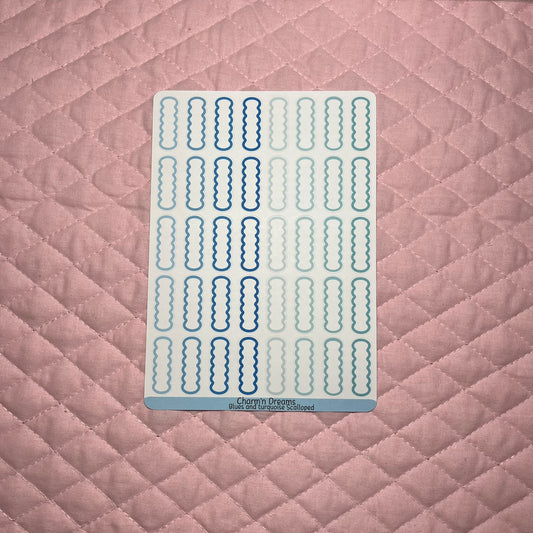 Blues and Turquoise Mini Scalloped Boxes Planner Stickers