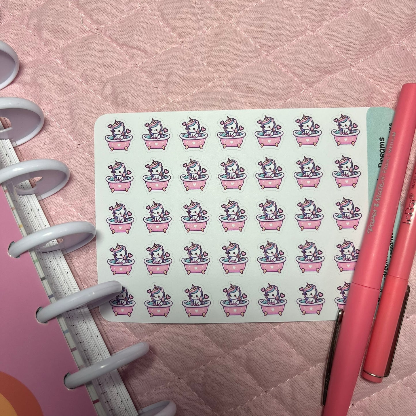 Pastel Unicorn Bath Time Icon Planner Stickers