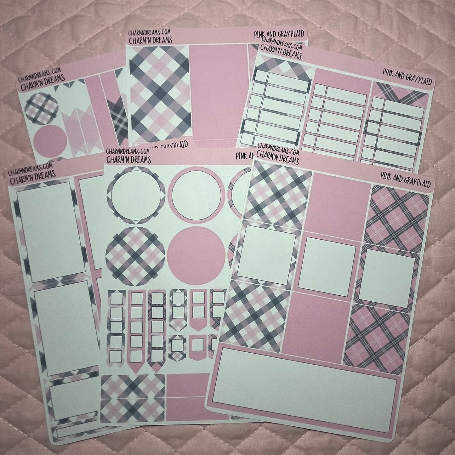 Pink and Gray Plaid Planner Sticker Kit