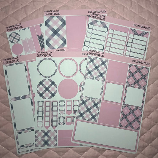 Pink and Gray Plaid Planner Sticker Kit