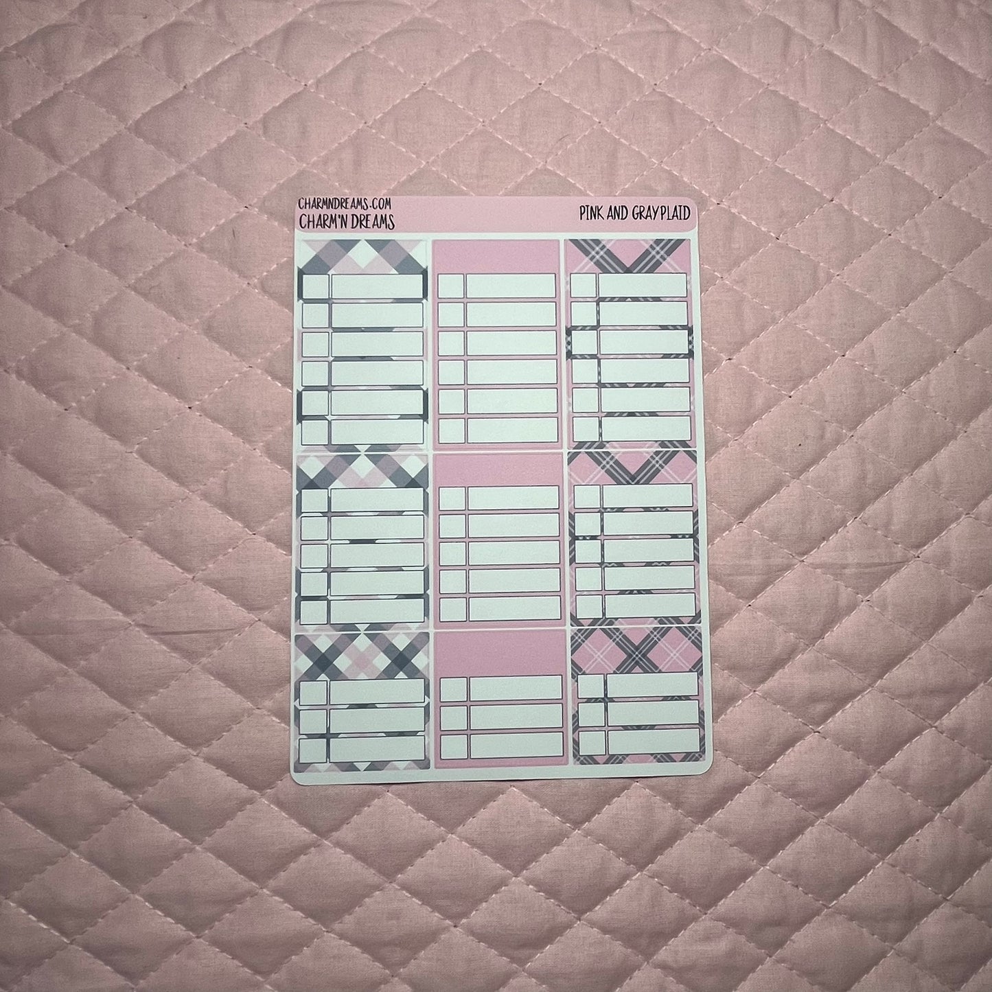 Pink and Gray Plaid Planner Sticker Kit