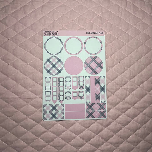 Pink and Gray Plaid Planner Sticker Kit