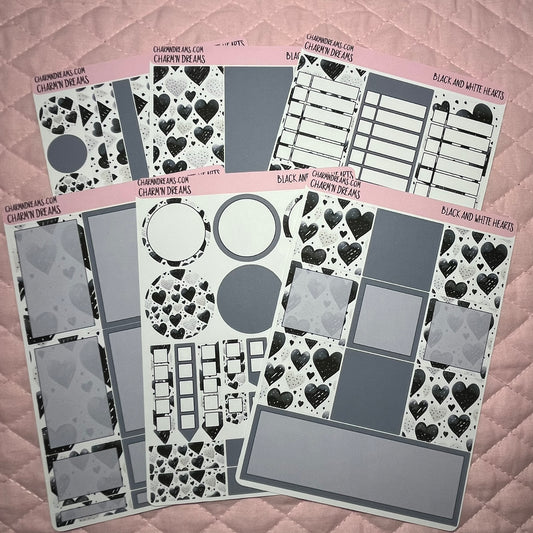 Black and White Hearts Planner Sticker Kit
