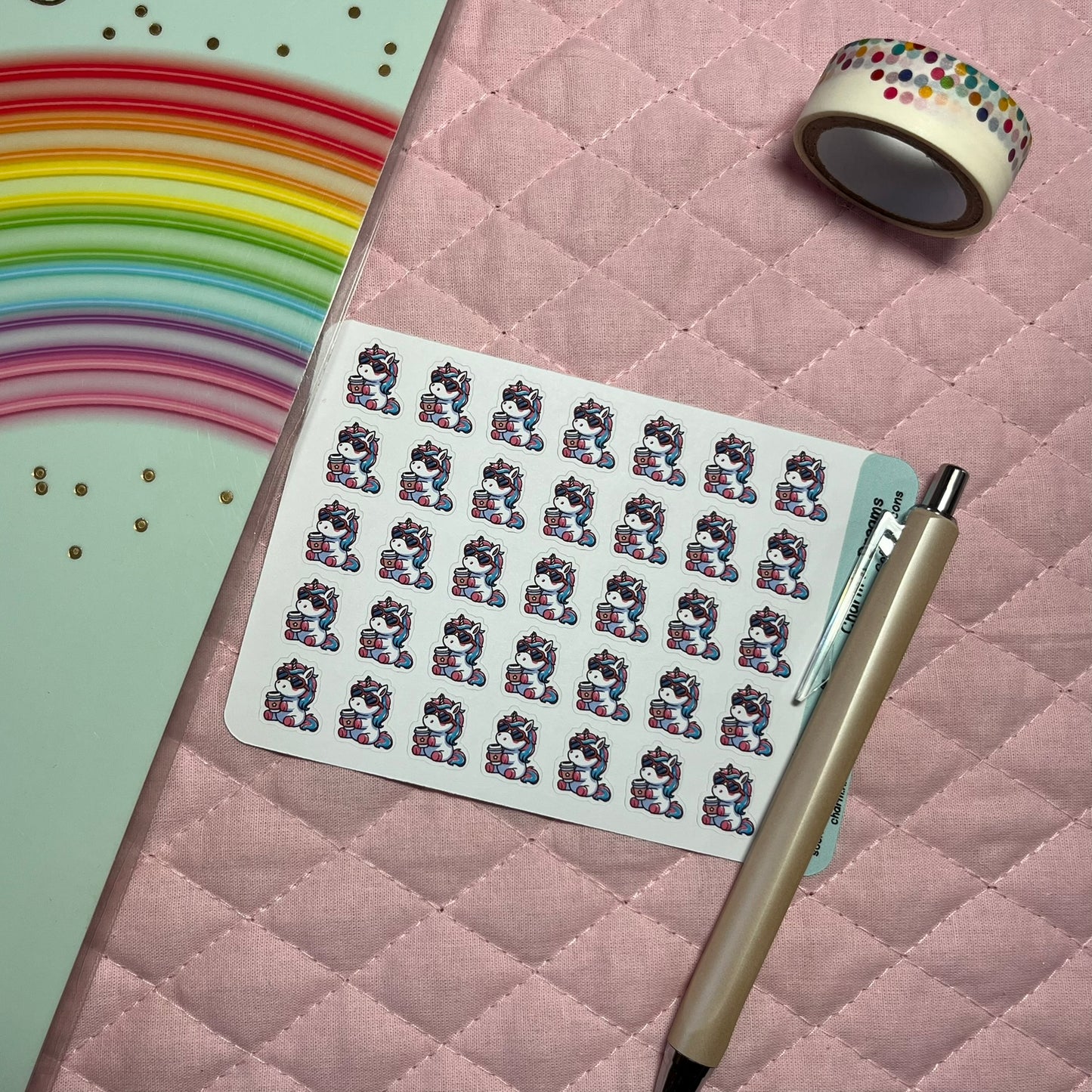 Rainbow Unicorn Coffee Planner Stickers