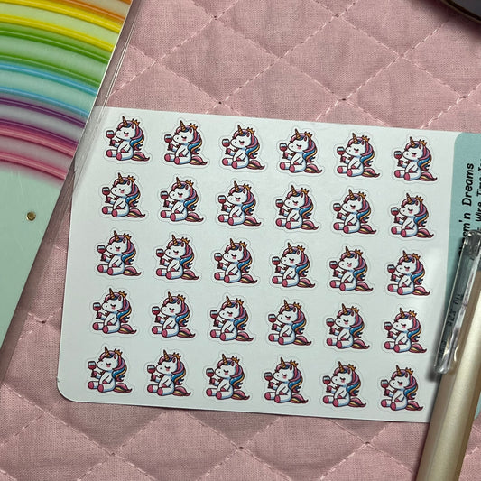 Rainbow Unicorn Wine Time Planner Stickers