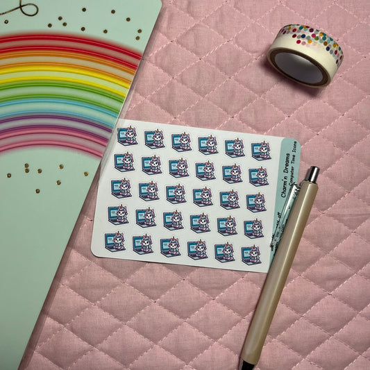 Rainbow Unicorn Computer Time Planner Stickers