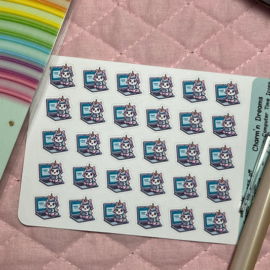 Rainbow Unicorn Computer Time Planner Stickers