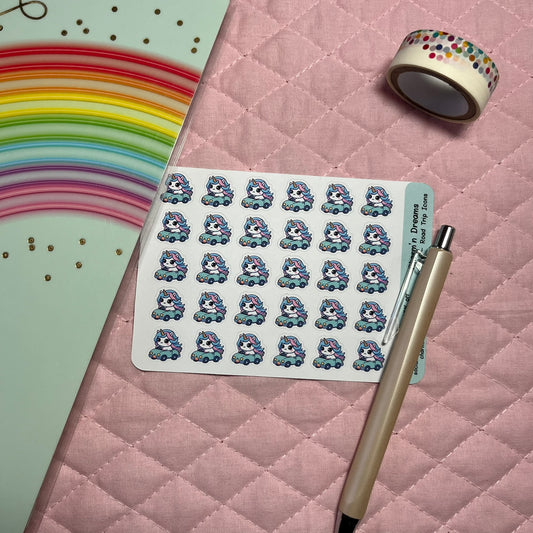 Rainbow Unicorn Road Trip Planner Stickers