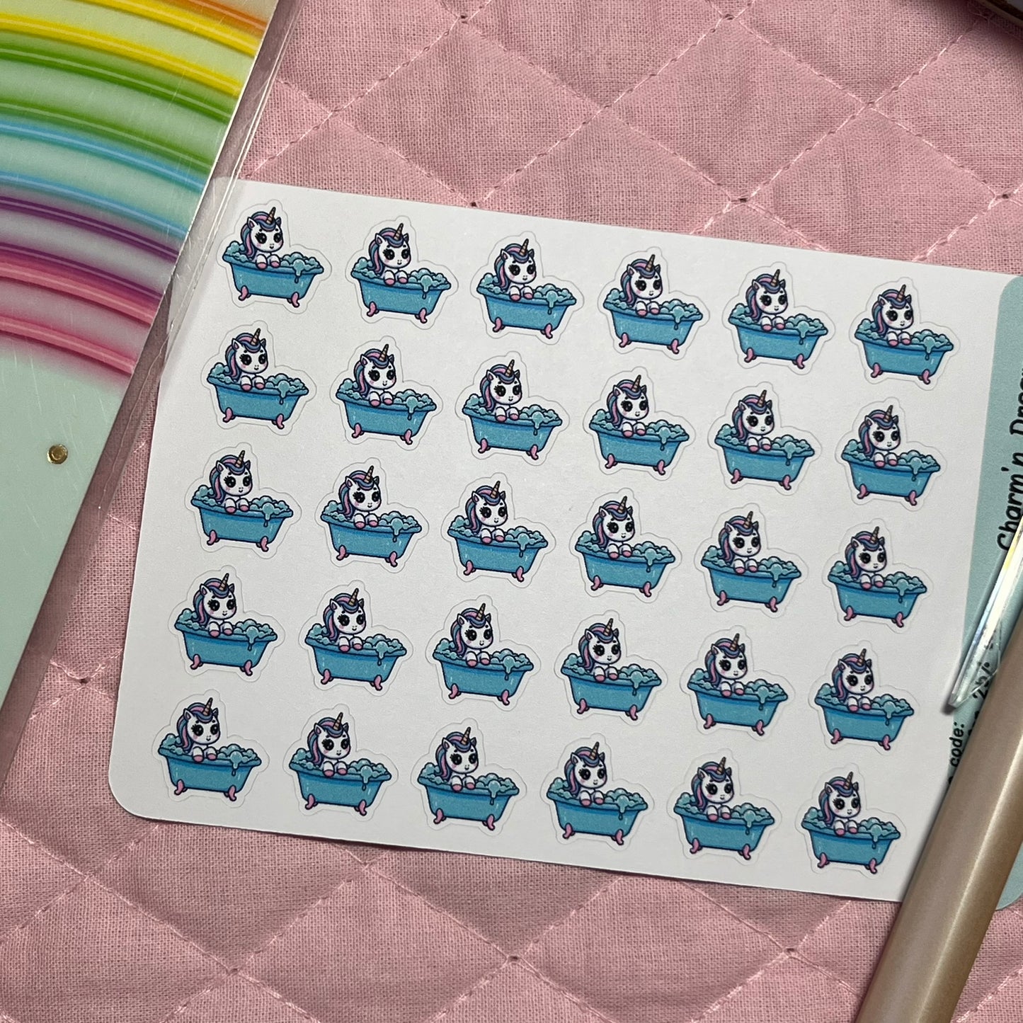 Rainbow Unicorn Bath Time 2 Planner Stickers
