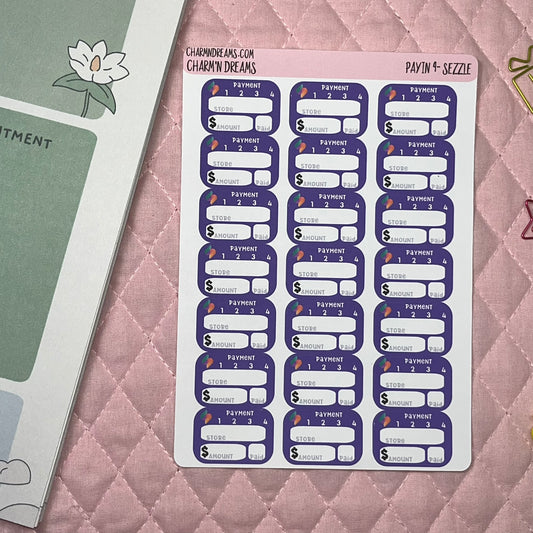 Sezzle- Pay in 4 Tracker Planner Stickers