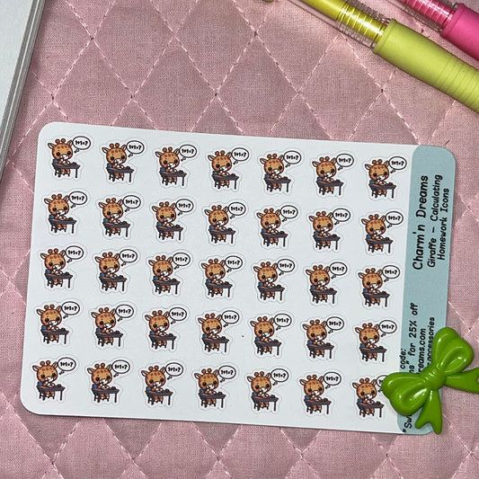 Giraffe Calculate Homework Icon Planner Stickers