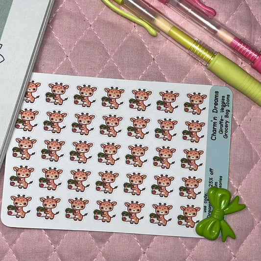 Giraffe Veggies Grocery Bag Icon Planner Stickers